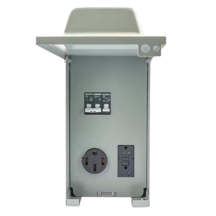 RV Power Outlet Panel - 50A, 30A, 20A Receptacles with Circuit Breakers, Weatherproof and UL Listed