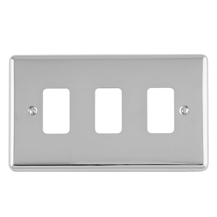 Kooples Hardware Enhance Decorative 3 Gang Grid Plate Stylish Durable Modular Faceplate for UK Electrical Systems (Polished Chrome)