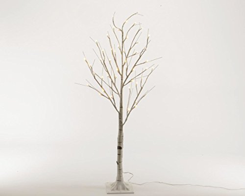 Kaemingk LED Baum Birke 1,2 m aus witterungsbeständigem Kunststoff weiß für den Außenbereich mit 48 warmweiß LED