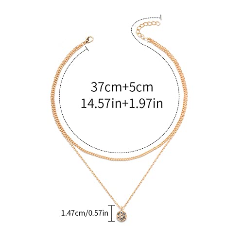 TseenYi Layered Cz Crystal Pendant Necklace Layered Gold Necklace Round Solitaire Pendant Necklace Sparkling Crystal Necklace Bridal Cz Necklace Chain Jewelry for Women and Girls Gifts - Image 4