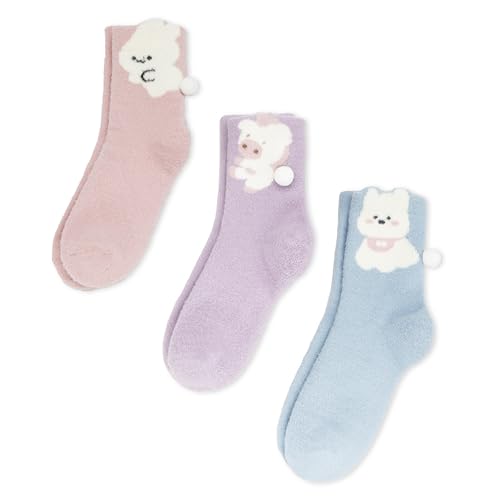 Fuzzy Cute Socks for Women Girls - Winter Warm Fluffy Cozy Home Sleeping Socks Soft Slipper Indoor Crew Socks 3 Pairs