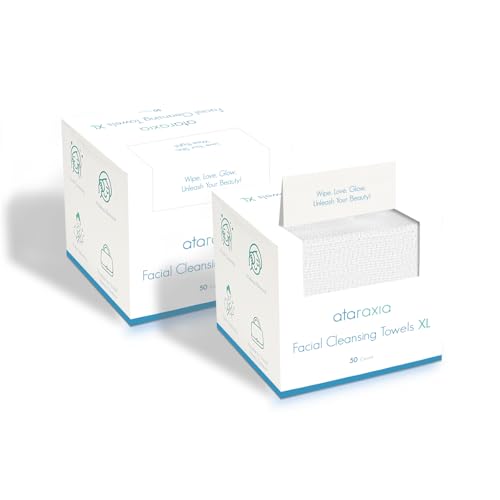 ataraxia Disposable Face Towels XL, Cotton Clean Towel for Face Travel Pack of 100, 10x12'' Extra Thick Soft Facial Cleansing Towelettes Wipes for Drying | Washing | Skin Care (2 Pack)