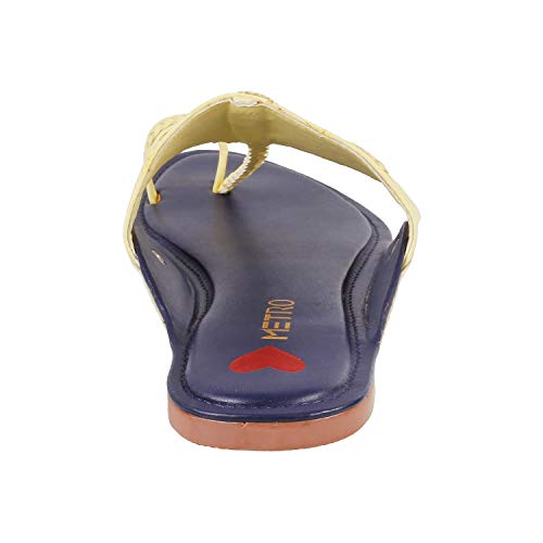 Image of Metro Women's Gold Leather Stylish Fashion Kolhapuris