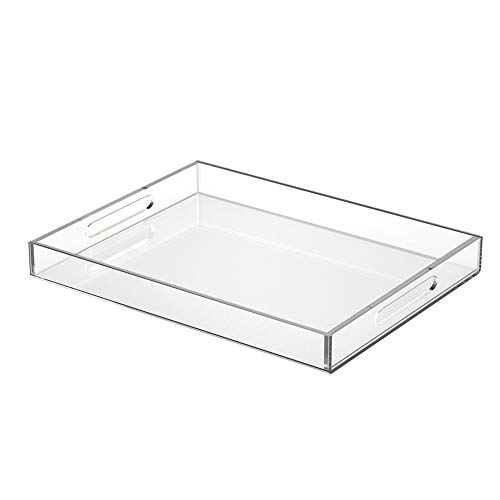 NIUBEE Acrylic Serving Tray 14x18 Inches -Spill Proof- Clear Decorative Tray Organiser for Ottoman Coffee Table Countertop with Handles