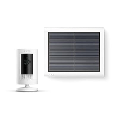 Ring Cámara exterior solar  Stick Up Cam  | Cámara de vigilancia wifi HD para tu domicilio con vídeo 1080p HD  comunicación bidireccional  instalación fácil | 30 días gratis de Ring Home