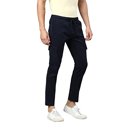 Image of Hubberholme Men's Regular Fit Cotton Trousers, Ankle Length Elastic & Drawstring Waist Cargo Chinos