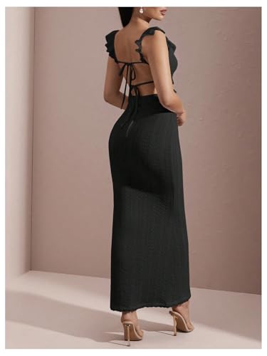 Image of WDIRARA Women's Textured Cut Out Backless Bodycon Maxi Dress Ruffle Sleeveless Fishtail Cami Dresses