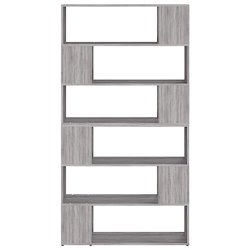 Estantería de salón moderna en madera gris con divisor estable para libros y decoración 6