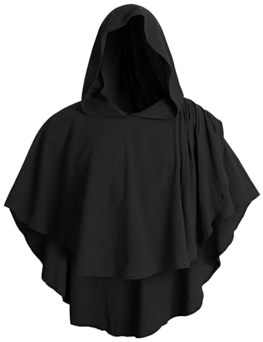Black Medieval Cowl Hooded Cloak Post Apocalyptic Shawl Shaman Cowl Renaissance Cape Robe Costume