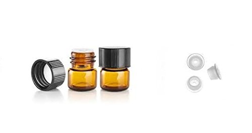 Premium Vials 1/4 Dram AMBER Glass Vial - Screw Cap w/Orifice Reducer - Pack of 12