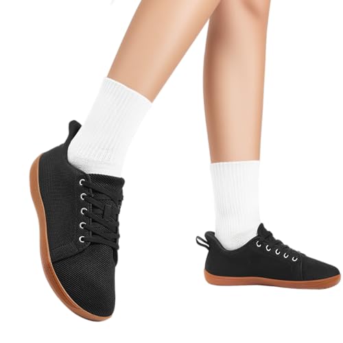 Image of Non Slip Work Shoes for Women Wide Toe Box Food Service Shoes for Chef Kitchen, Restaurant, Hospital Black Slip Resistant Walking Zero Drop Sneakers 5w - 11w
