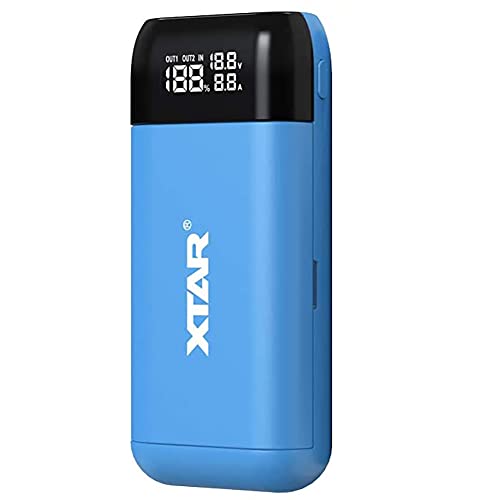 XTAR PB2S 18650急速充電器 最大2AX2 USB充電器 Li-ion充電池専用 QC3.0+PD3.0 3.6V 3.7V 18650/18700/20700/21700 バイルバッテリー機能付 Type-C入力 Type-C/USB-A出力