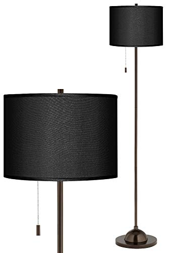 Modern Contemporary Club Style Tall Lamp Floor Standing Tiger Bronze Metal Black Textured Faux Silk Fabric Drum Shade Decor for Living Room Reading House Bedroom Home Office - Possini Euro Design
