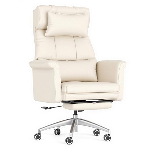 Image of FLEXISPOT Oversized Big and Tall Office Chair, 180 Flip Armrests for Pets&Cross Legged, Computer Desk Chair with Footrest, Lounge Chairs for Home Office Gaming Working, ScratchSafe Air Leather, Beige