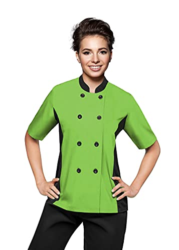 Short Sleeves side Mesh Vented Chef Coat Jacket Uniform for Women Food Service, Caterers, Bakers and Culinary Professional (Green, Medium)