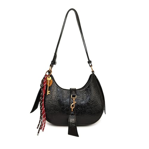 Shoulder Bags for Women, Small Tote Purses Cute Mini Crescent Handbag with Zipper Closure Retro Clutch Underarm Purse, Black, Women Shoulder Purse