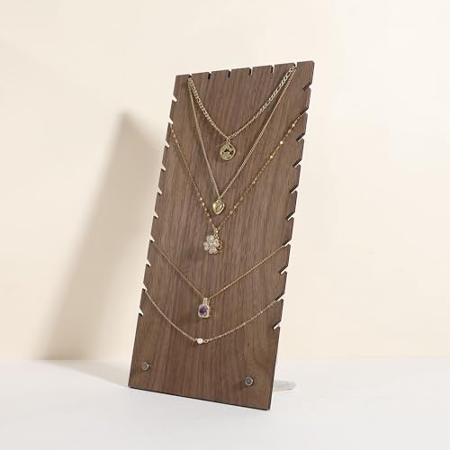 GemeShou Big necklace storage organizer for boutique store, Walnut necklace display stand for selling, Wooden jewelry organizer board?Necklace board-Long?