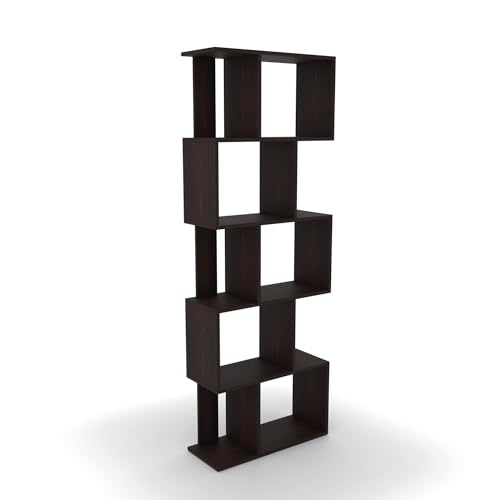 Image of ESTANTERIA Cube Book Shelf Wooden Engineer Wood Book Rack for Study Room 5 Tier Corner Rack Storage Organizer Modern Book Display Showcase Stand for Library, Living Room,Office(Wenge)