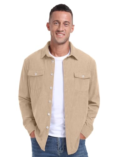 Askdeer Men's Corduroy Button Down Shirts Long Sleeve Casual Shacket Jacket Western Corduroy Shirt Jacket with Flap Pockets4