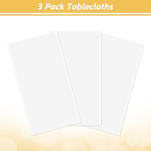 Image of LANLISA 3 Pack Plastic Table Cloth Disposable, White Table Cloth for Rectangle Table, 54 x 108 Inch Disposable Tablecloth for Party, Plastic Table Cover