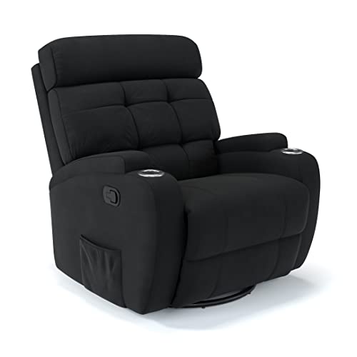 Poltrona do Papai Reclinável Manual Com base Giratória e Balanço em Linho (Preto)