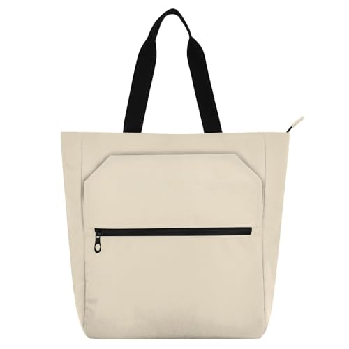 Bolsa de mano escolar y playera con asas beige de tela, la solución con bolsillos para el día a día