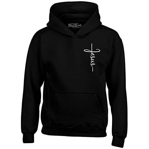 shop4ever® Jesus Cross Cursive Script Small Hoodie Sweatshirts Large Black 0 Cover