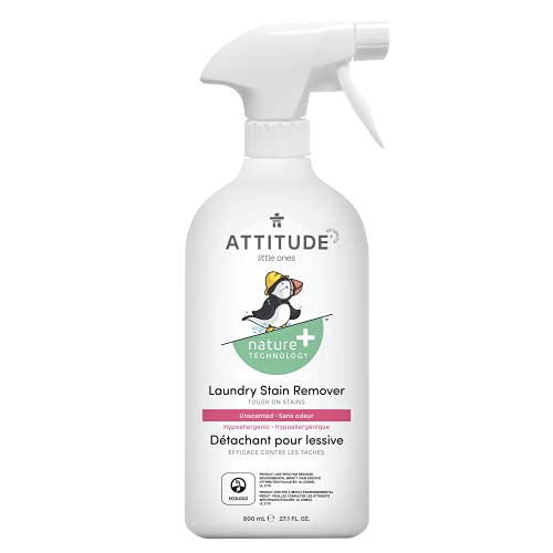 Image of ATTITUDE Baby Laundry Stain Remover, Plant and Mineral-Based Ingredients, Vegan and Cruelty-free Household Products, Unscented, 27.1 Fl Oz