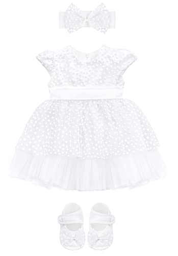 Lilax Baby Girls Glitter Tulle Dress, Sparkle Polka Dots Princess Gown With Matching Headband And Shoes (6-9 Months, White) #TOP30