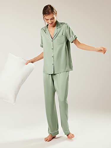 AW BRIDAL Womens Satin Pajama Set Soft Short Sleeve Silk Pajamas Button Down Loungewear Sleepwear Two Piece Pj Sets, S-XL2