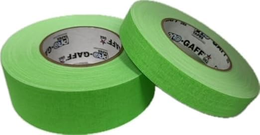 Peak Adhesive Tape & Supplies 2 Rolls of Fluorescent Green Gaffers Tape for Stage Marking, Wire Bundling, Arts and Crafts and Much More, 2"" and 1"" Rolls