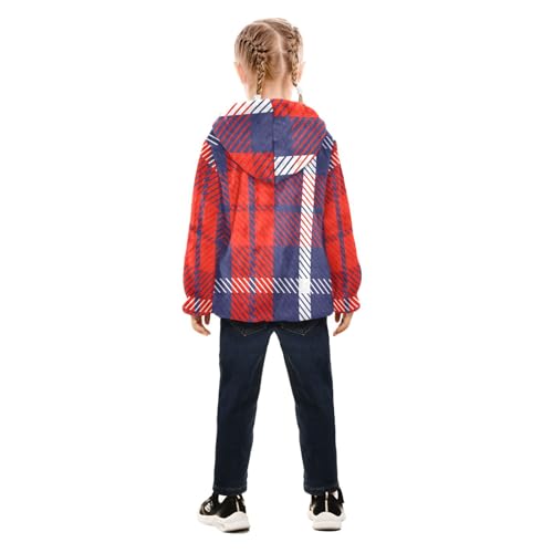 GuoChe Plaid Scotland Blue Red Kid Fleece Jacket4