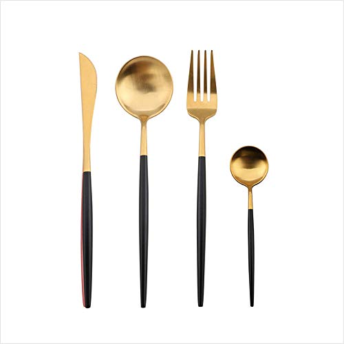 Miminuo Cuberterias Completas,Cubiertos portugueses de Acero Inoxidable de Oro Cuchillo y Tenedor Vajilla Occidental Set 16 / 24pcs-Oro Negro 24 Piezas Cover