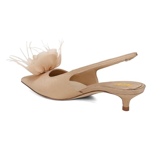 Pazzion Women Elegant Flowers Pointy Toe Slingback Pumps Low Kitten Heel Easy Buckle Strap Slip On Sandals Dressy Shopping Party Shoes Size 4-16 US4