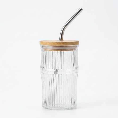 Image of Reusable Glass Coffee Sipper Mugs with Lid & Straw Multipurpose Drinking Glasses Tumbler for Juice Smoothies Iced Tea Home & Travel (Dark Greeen)