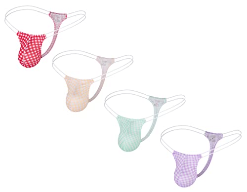 COMLIFE Men's Milk Silk Plaid Thong Underwear High Stretch Low Waist Panties