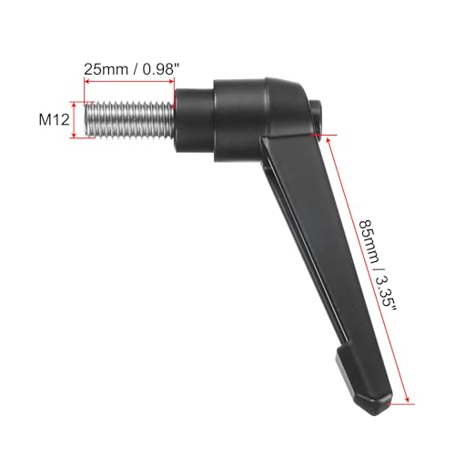 Image of uxcell Adjustable Clamping Lever Handle M12 x 25mm Metric 304 Stainless Steel Male Threaded Stud Hand Knobs Push Button Ratchet Rotating Screw Handles Bolts with Locking Lever Black