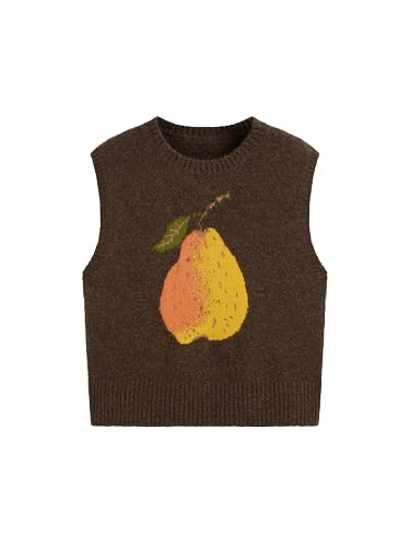 トップス enof pear skin vest ecru CIDER Women's Sweater Vest Knit Sleeveless Pear Cute Graphic Tank