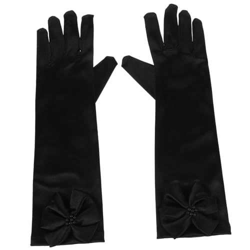 Butterfly Bow Decorated Dress Gloves Satin Gloves for Girls Opera Style for Parties Wedding Formal Occasions