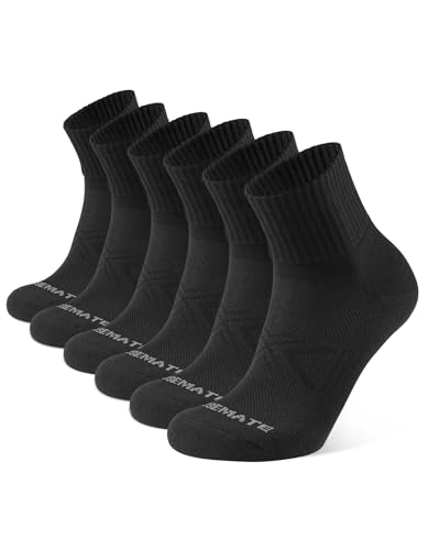 CLOSEMATE Calcetines Deporte Hombre Tobilleros 6 Pares Acolchados Algodon Deportivos Transpirables Antiampollas Cortos para Running Negros Puros 43-46