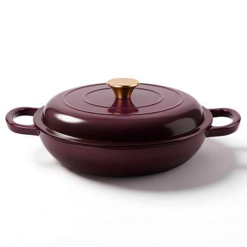 Image of Dutch Oven Enameled Cast Iron with Lid - Big Dual Handles - Oven Safe up to 500F - Classic Round Pot for Versatile Cooking (Fig, 7 QT)