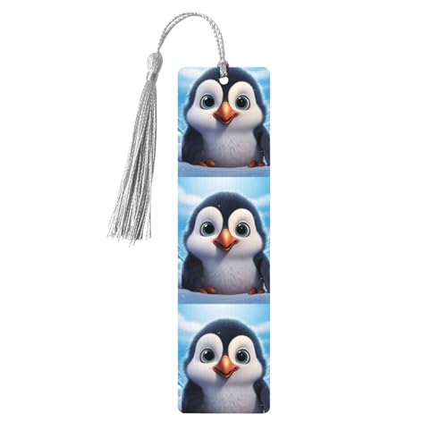 漫画のかわいいペンギンの木製しおり タッセル付き、ペンダント ユニーク ハンドメイド クラフト DIY 木製しおり かわいい木製ハンギングタグ オーナメント 本好きの誕生日教師へのギフトに