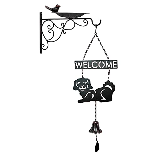 Ofilles Metal Garden Welcome Sign For Wall, Plant Hanging Brackets With Bird Feeder/Birdbath Bowl, Garden Home Wall Art Decoration, Wall Mounted Small Door Bell. #TOP1