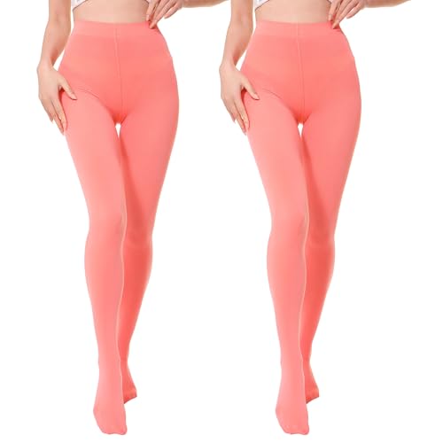 Image of EVERSWE 2 Pairs Pack Women's Opaque Tights (S-M, Living Coral)
