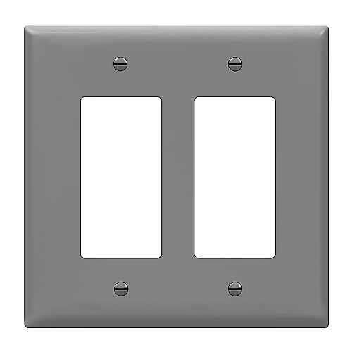 Image of ENERLITES 2-Gang Gray Mid-Size Decorator Switch Outlet Wall Plate Cover | 1 Pack, Size 4.88 inch x 4.92 inch, Fits light switch /outlet /receptacle, Gloss Finish, Unbreakable Polycarbonate, UL Listed