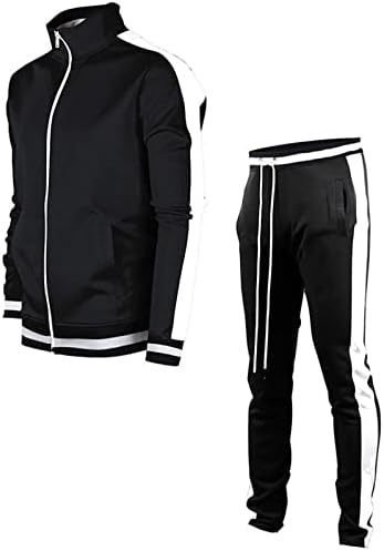 Ziuwabor Sweatsuits for Men 2 Piece Men's tracksuit Set Striped Sweatshirt Jogger Sweatpants Casual Solid Patchwork Sports Suit (XXXL, Black White) (PAPIOIX-1)