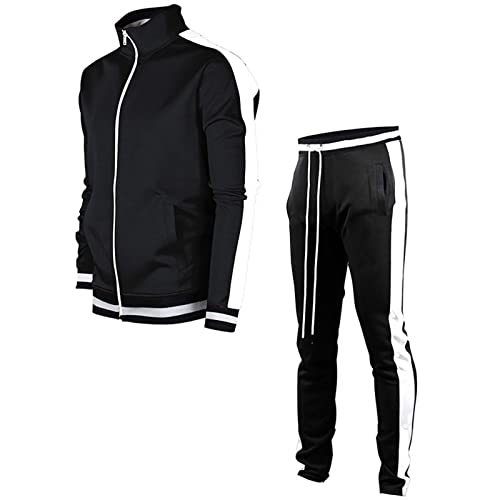 Ziuwabor Sweatsuits For Men 2 Piece Men's Tracksuit Set Striped Sweatshirt Jogger Sweatpants Casual Solid Patchwork Sports Suit (Xxxl, Black White) (Papioix-1) #TOP21