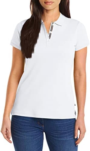 Nautica Women's 3-Button Short Sleeve Breathable 100% Cotton Polo Shirt, Bright White, Medium