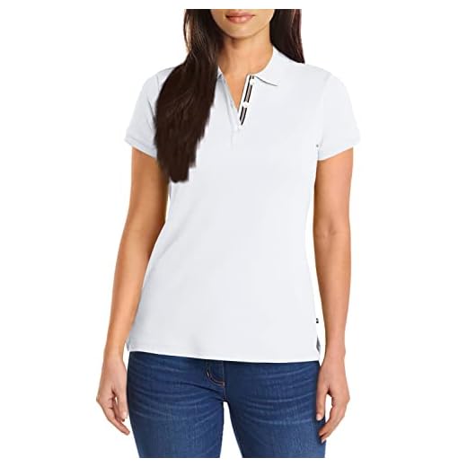 Nautica Women's 3-Button Short Sleeve Breathable 100% Cotton Polo Shirt, Bright White, Medium