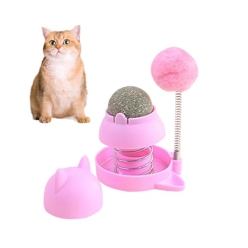 Tyasoleil Cat Toy with Spring, Lickable Catnip Ball - Self-Play Boredom Relief Interactive Pet Toy for Cats (Pink)